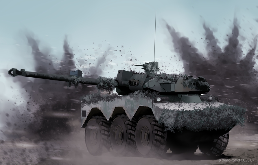 amx-10 camouflage_netting cannon dead-robot dust french_army gun machine_gun military_vehicle motor_vehicle no_humans original scenery tank vehicle_focus weapon