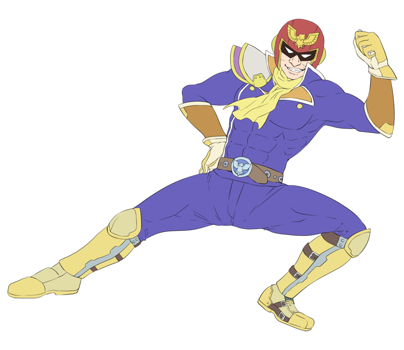 1boy bad_id bad_pixiv_id captain_falcon f-zero helmet looking_at_viewer male_focus muscular nintendo saiba_(henrietta) scarf simple_background smile solo super_smash_bros. white_background