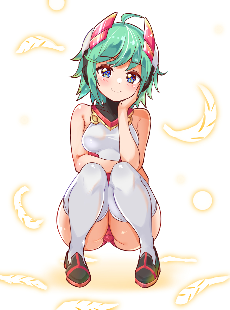 1girl azure_striker_gunvolt azure_striker_gunvolt_2 bare_shoulders blue_eyes cougar cougar_(cougar1404) feathers female_focus green_hair gunvolt_chronicles_luminous_avenger_ix luminous_avenger_ix robot_girl roro_(gunvolt) short_hair skin_tight solo tagme