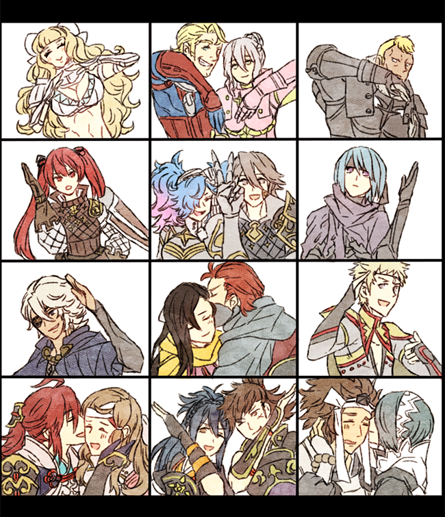 6+boys 6+girls armor arthur_(fire_emblem_fates) azama_(fire_emblem) benny_(fire_emblem) beruka_(fire_emblem) black_hair blonde_hair blue_hair brown_hair charlotte_(fire_emblem) couple effie_(fire_emblem) fire_emblem fire_emblem_fates grey_hair hana_(fire_emblem) hetero hinata_(fire_emblem) kagero_(fire_emblem) kiss kissing_cheek laslow_(fire_emblem) mask mouth_mask multiple_boys multiple_girls niles_(fire_emblem) ninja ninja_mask nintendo oboro_(fire_emblem) odin_(fire_emblem) peri_(fire_emblem) pink_armor pink_hair red_hair saizo_(fire_emblem) selena_(fire_emblem_fates) setsuna_(fire_emblem) shourou_kanna subaki_(fire_emblem)