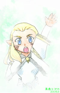 1girl blonde_hair breasts female_focus jessica_de_alkirk long_hair lowres lunar lunar:_the_silver_star pointy_ears simple_background solo white_background
