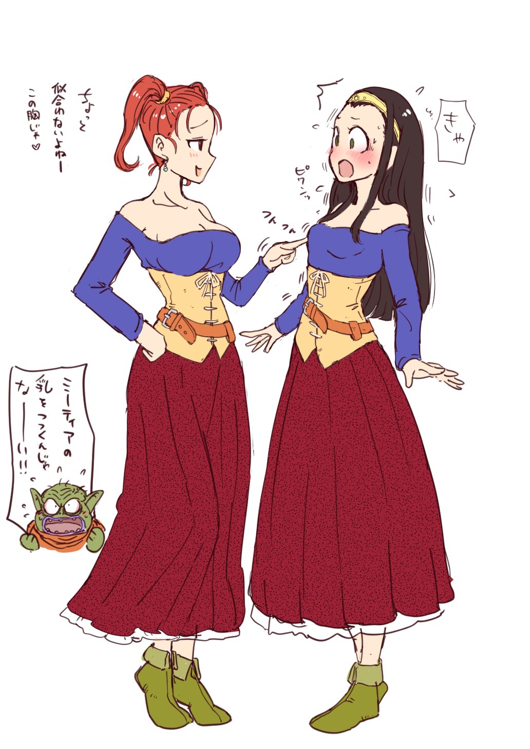 breasts brown_hair cleavage cosplay dragon_quest dragon_quest_viii highres jessica_albert jessica_albert_(cosplay) kajino_(aosansai) large_breasts medea_(dq8) small_breasts