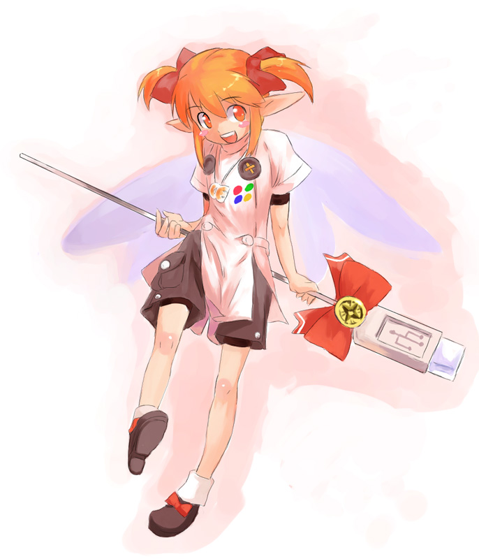 ce-tan happy mini_person minigirl orange_hair os-tan pointy_ears red_eyes red_hair solo usb