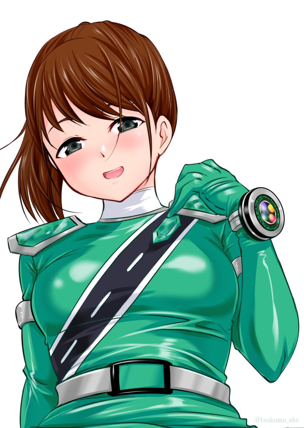 1girl abe_tsukumo brown_hair green_eyes hayami_sena highres mashin_sentai_kiramager super_sentai