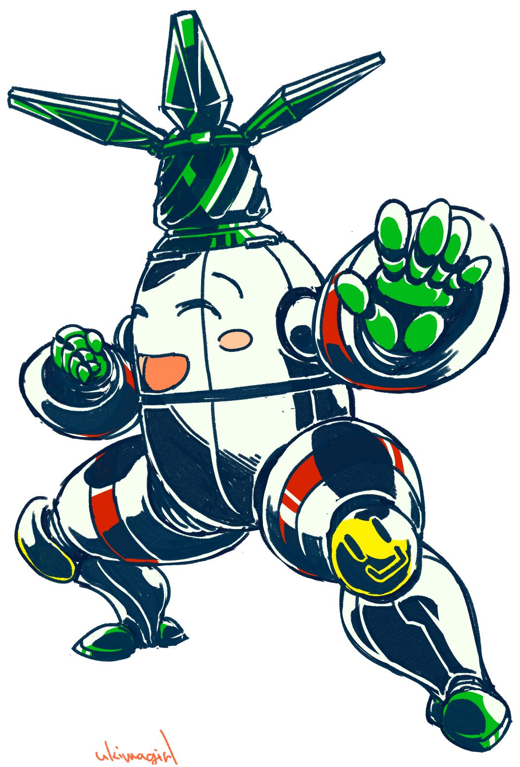 blush_stickers commentary_request cookie_(touhou) daikon full_body highres mechanization no_humans open_mouth radish reu_daikon simple_background smiley_face standing transparent_background ukiwagirl