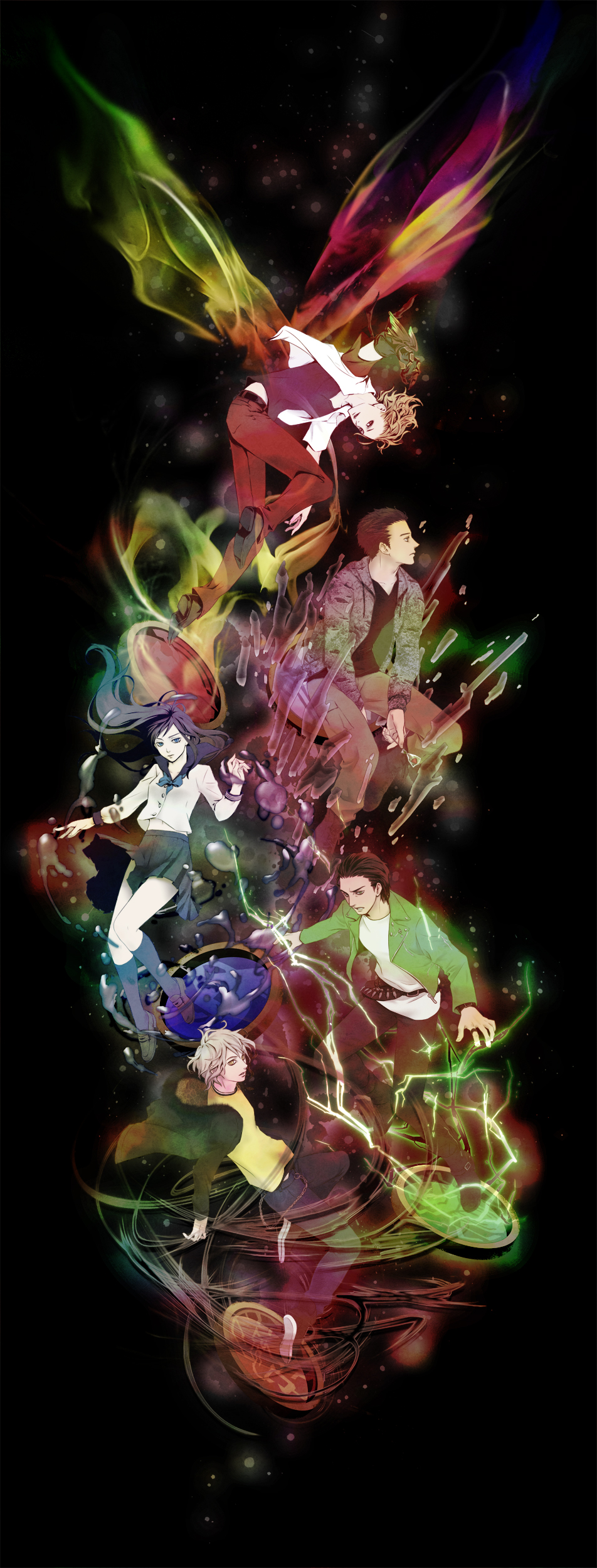 1girl 4boys absurdres ankh_(ooo) gamel highres hightland kamen_rider kamen_rider_ooo_(series) kazari mezul multiple_boys o_medal uva