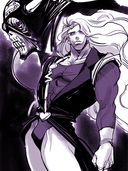 2boys cream_(stand) headband heart_headband horns jojo_no_kimyou_na_bouken leotard male_focus merumeru626 monochrome multiple_boys muscular muscular_male skull stand_(jojo) stardust_crusaders vanilla_ice vest