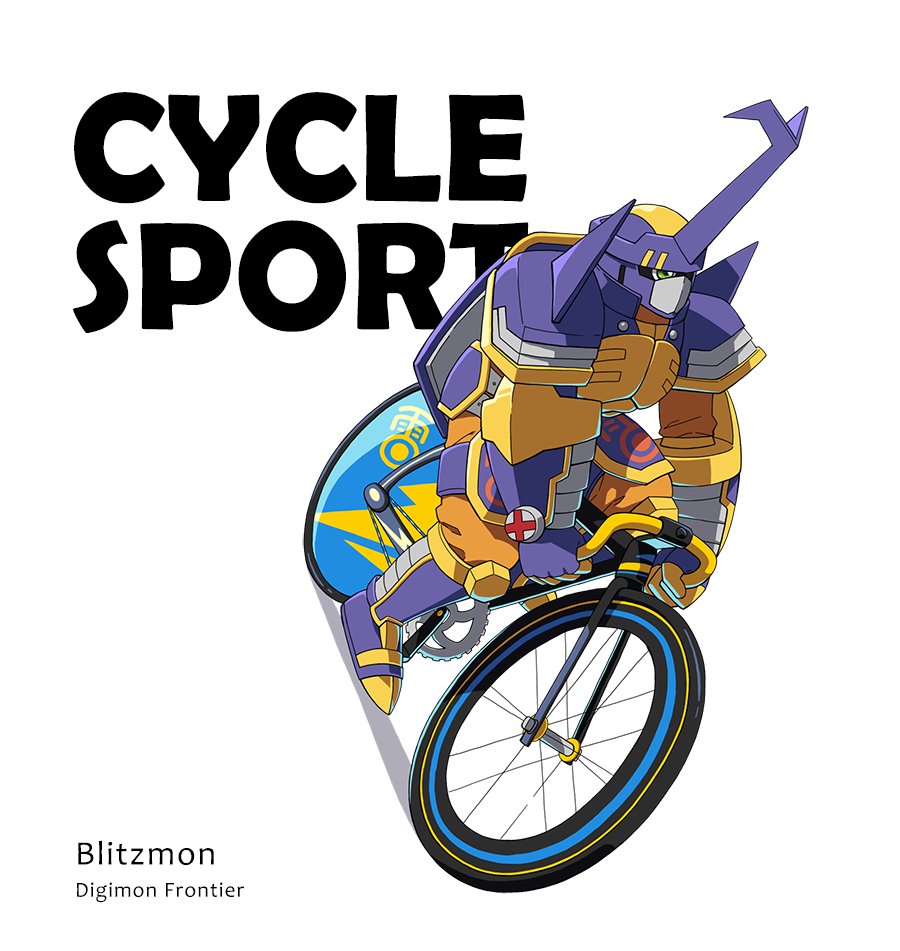 armor blitzmon digimon digimon_(creature) green_eyes horns playing_sports simple_background white_background