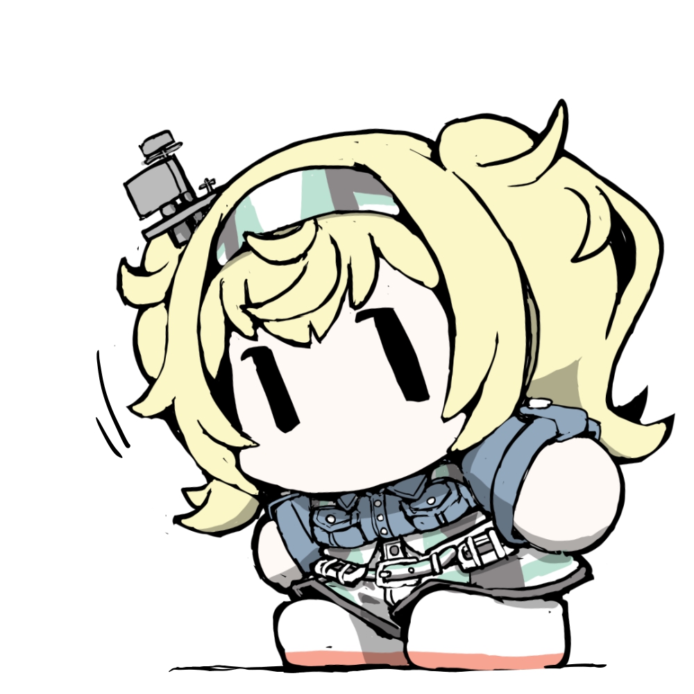 1girl blonde_hair chibi full_body gambier_bay_(kancolle) hair_ornament kantai_collection looking_at_viewer pocket simple_background task_(s_task80) twintails white_background