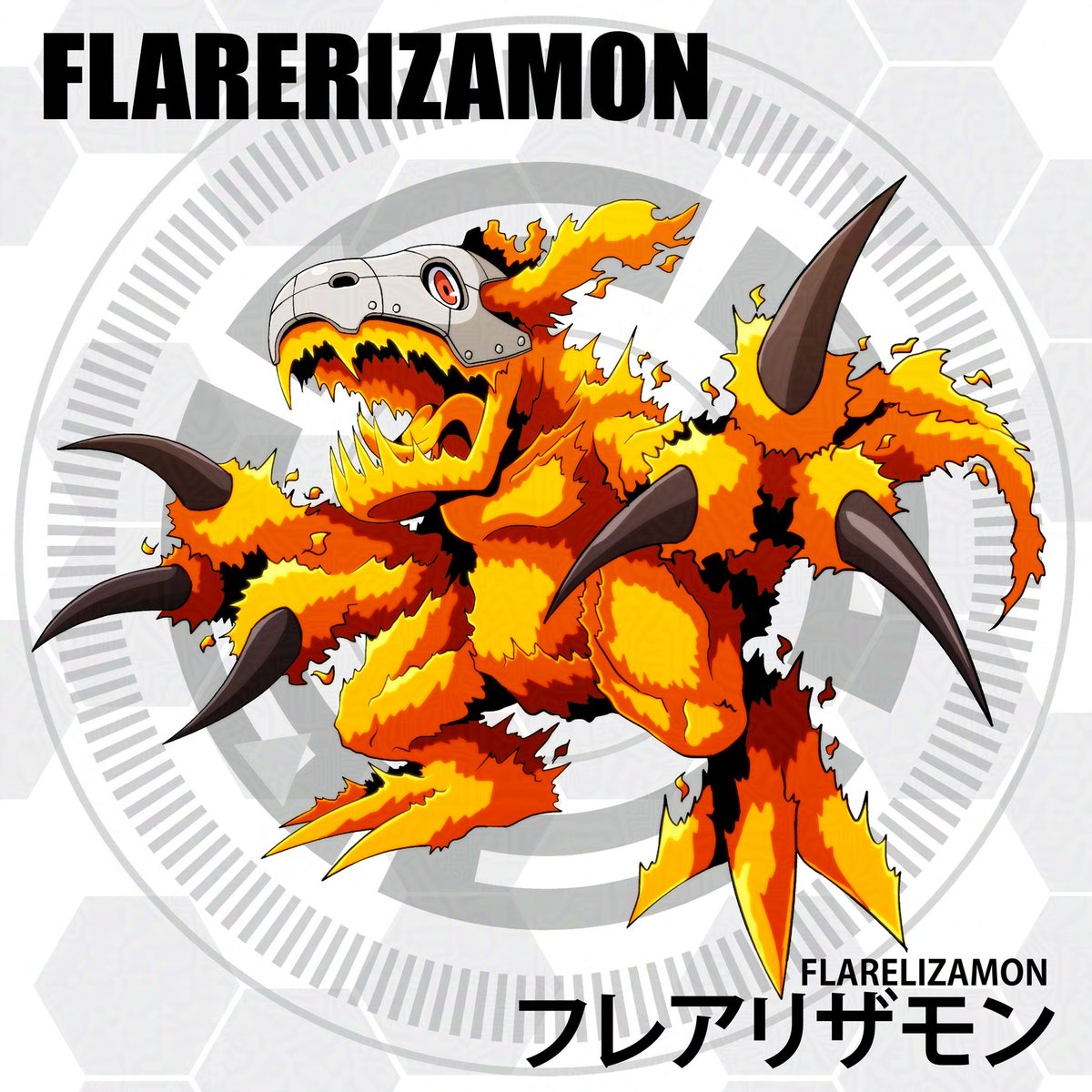 armor claws digimon digimon_(creature) fire flarelizamon highres open_mouth red_eyes solo