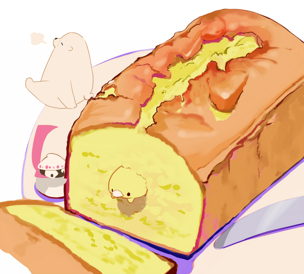 3others baby_animal bear bird bread butter_knife chai_(drawingchisanne) chick food multiple_others no_humans original penguin plate polar_bear scarf sight