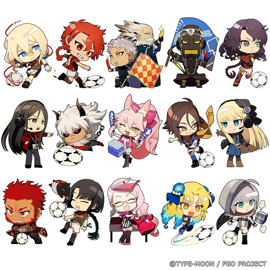 6+boys 6+girls add_(fate) ahoge alexander_(fate) animal_ears asterios_(fate) astraea_(fate) bald ball black_eyes black_footwear black_hair black_pants black_shirt black_socks blonde_hair blue_eyes blue_hair blue_shirt braid brown_footwear brown_gloves brown_hair chain chibi closed_eyes closed_mouth coat darius_iii_(fate) fate/dream_striker fate/grand_order fate_(series) flag flag_print glasses gloves gold_teeth gray_(fate) grey_hair hat headset hephaestion_(fate) heterochromia hood hoodie iskandar_(fate) kicking koyanskaya_(assassin)_(first_ascension)_(fate) koyanskaya_(fate) koyanskaya_(foreigner)_(first_ascension)_(fate) luviagelita_edelfelt multicolored_hair multiple_boys multiple_girls open_mouth ororooops pants pink_hair pink_hat pink_shirt ptolemy_(fate) ptolemy_(third_ascension)_(fate) rabbit_ears red_coat red_eyes red_hair red_shirt reines_el-melloi_archisorte scarf shirt sima_yi soccer_ball soccer_uniform socks sportswear striped_clothes sugitani_zenjubou_(fate) taigong_wang_(fate) tamamo_(fate) theseus_(fate) thighhighs waver_velvet white_hair yellow_eyes