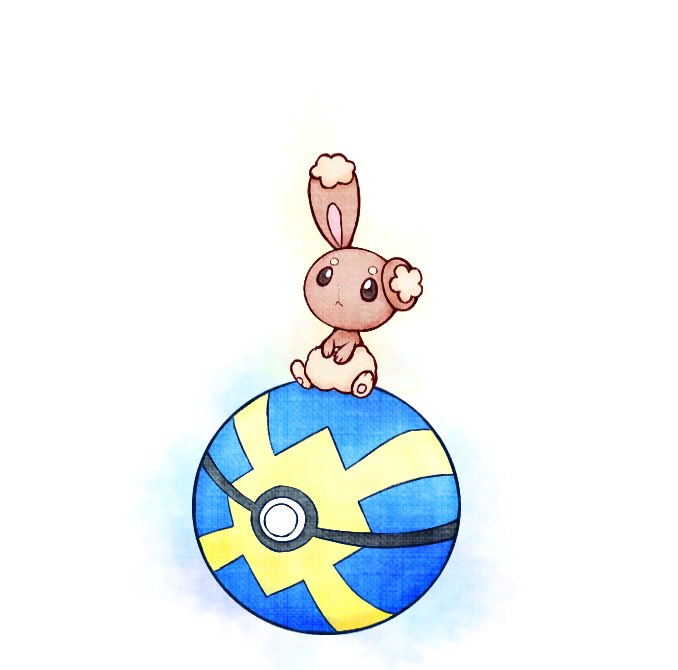 animal_focus black_eyes brown_fur buneary closed_mouth fireblast gen_4_pokemon nintendo no_humans pawpads poke_ball pokemon pokemon_(creature) quick_ball rabbit simple_background sitting white_background