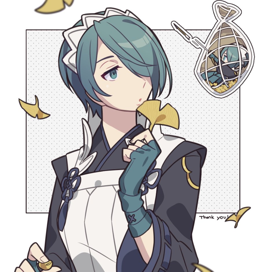1girl blue_eyes blue_hair fire_emblem fire_emblem_fates haconeri hair_over_one_eye in_net japanese_clothes net nintendo open_mouth setsuna_(fire_emblem) short_hair trapped upper_body