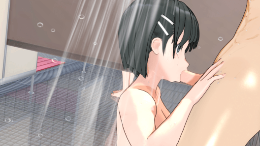 1boy 2girls 3d animated animated_gif ass asuna_(sao) black_hair breasts cheating_(relationship) cousins cum cum_in_mouth cum_in_throat deepthroat fellatio hand_on_leg harada4780 huge_ass incest kirigaya_suguha kirito kneeling koikatsu koikatsu_(medium) large_breasts multiple_girls netorare nude oral penis short_hair shower_(place) showering standing sword_art_online