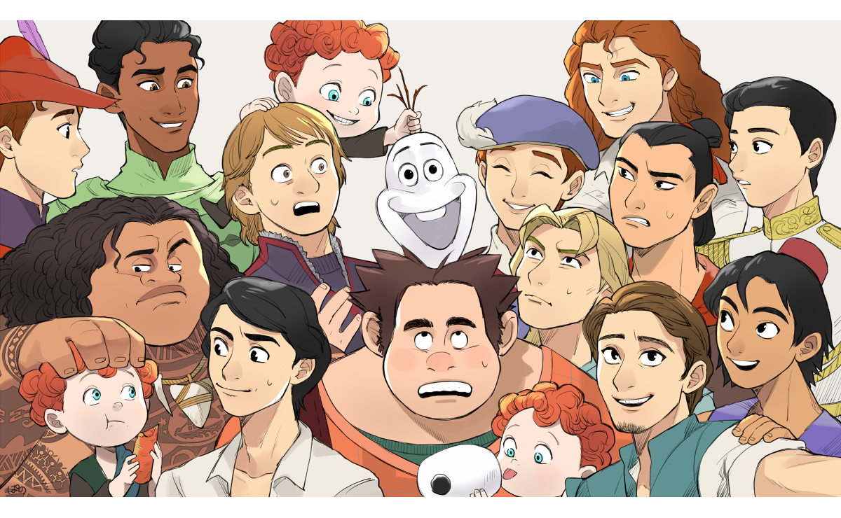 6+boys aladdin_(disney) aladdin_(movie) beast_(disney) beauty_and_the_beast_(disney) black_hair blonde_hair brave_(disney) brave_(pixar) brown_hair carrot child curly_hair dark-skinned_male dark_skin disney eric_(disney) florian_(disney) flynn_rider frozen_(disney) full-body_tattoo grabbing_another's_hair green_eyes grey_background hamish_(brave) harris_(brave) hat hubert_(brave) jewelry kristoff_(frozen) li_shang_(disney) licking long_hair looking_at_another looking_up male_focus maui_(disney) moana_(movie) multiple_boys naveen necklace olaf_(frozen) overalls pano_(mohayayamai) phillip_(disney) phoebus prince_charming_(disney) red_hair selfie simple_background sleeping_beauty_(disney) snow_white_and_the_seven_dwarfs_(disney) snowman surprised sweatdrop tangled tattoo the_hunchback_of_notre_dame_(disney) the_little_mermaid_(disney) the_princess_and_the_frog topknot triplets vest wreck-it_ralph wreck-it_ralph_(character)