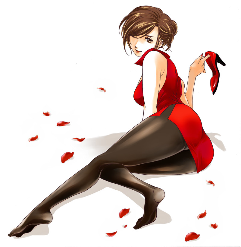 black_legwear looking_at_viewer meiko_(vocaloid) one_eye_closed petals rose_petals toyu vocaloid wink