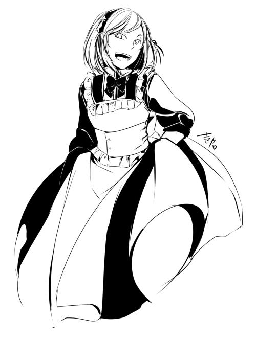 1boy artist_name barisol_no_kodomo_wa_hitorikko_(vocaloid) behemo_barisol crossdressing evillious_nendaiki greyscale ichi_ka kagamine_len looking_at_viewer maid maid_headdress male_focus monochrome open_mouth short_hair smile solo trap vocaloid