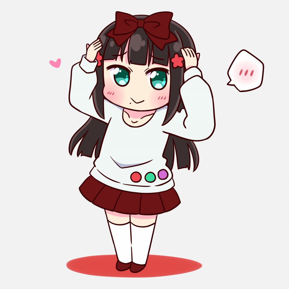 10s 1girl black_hair blush bow closed_mouth green_eyes hair_bow hair_ornament kurosawa_dia long_hair looking_at_viewer love_live! love_live!_sunshine!! mole mole_under_mouth pleated_skirt shoes skirt smile socks solo spoken_blush standing suppii white_socks