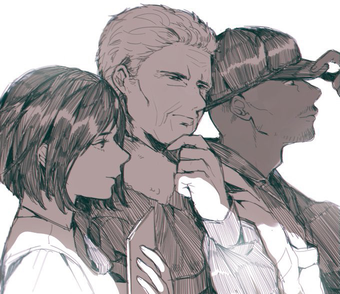 1girl 2boys artist_request baseball_cap hat major_zero metal_gear_(series) metal_gear_solid_3:_snake_eater multiple_boys para-medic_(mgs3) sigint