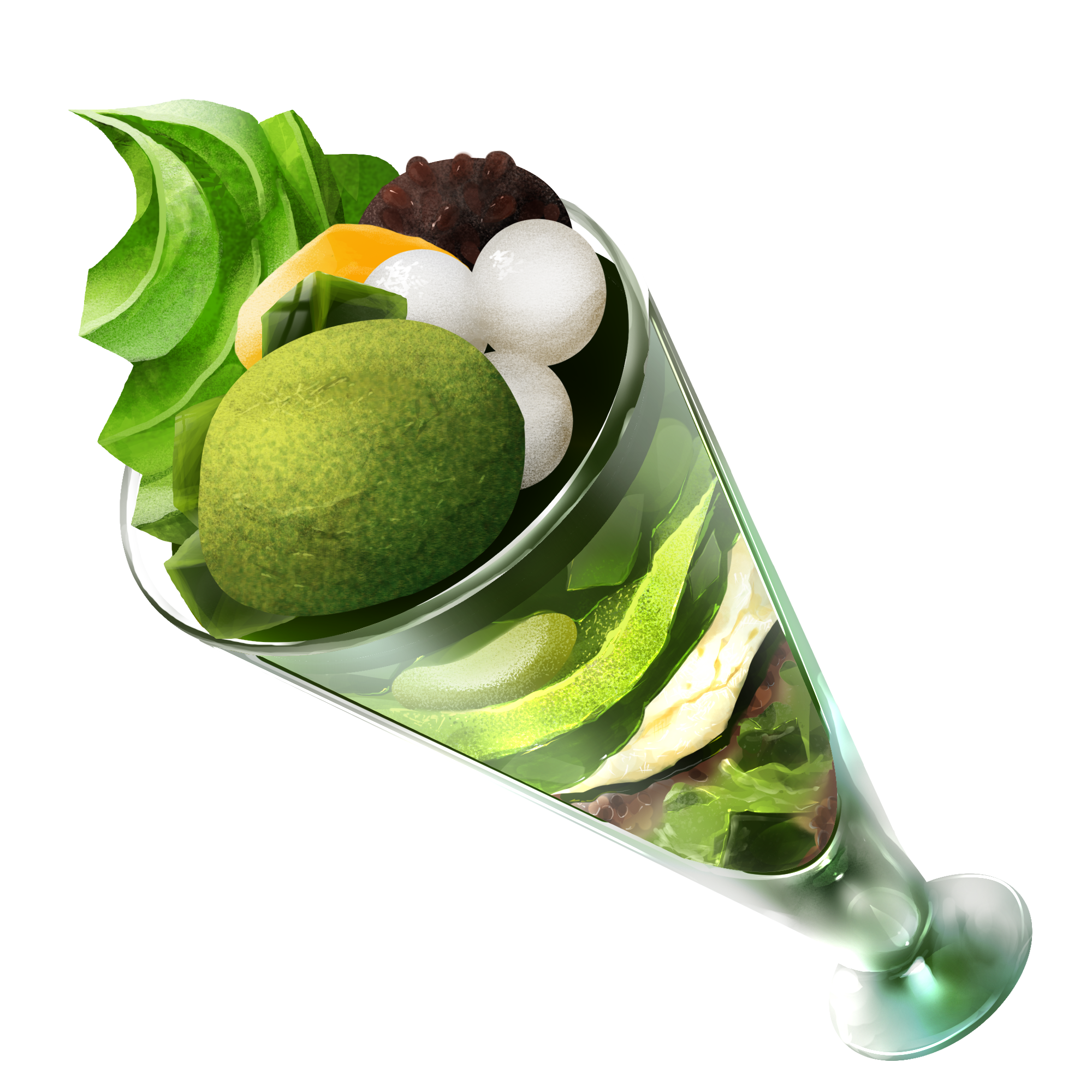 food food_focus highres ice_cream matcha_(food) matcha_parfait no_humans original parfait red_bean_paste short208 soft_serve transparent_background
