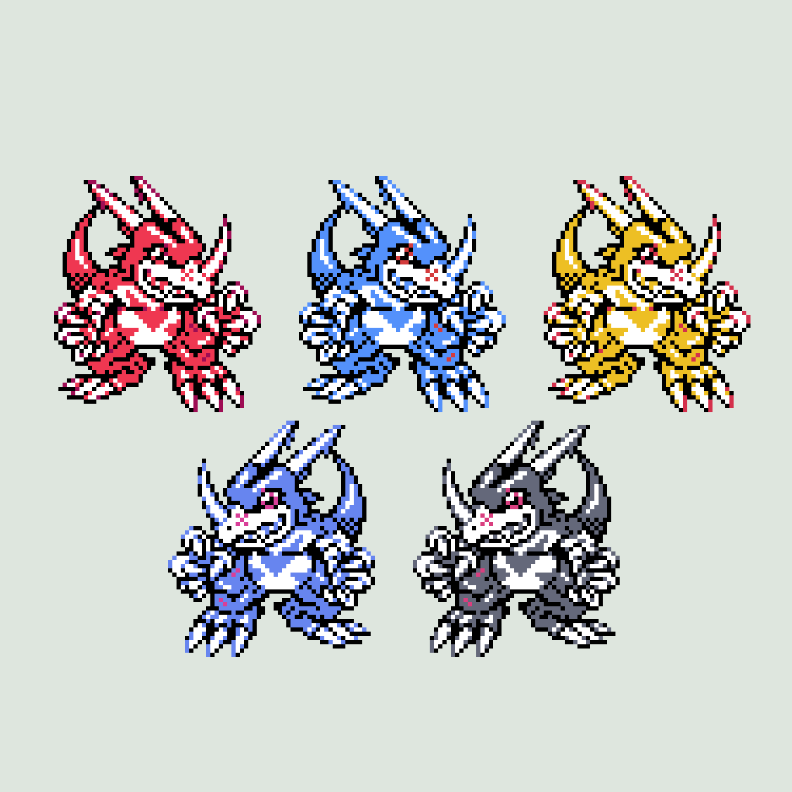 claws digimon digimon_(creature) dragon goldv-dramon horns masterv-dramon pixel_art redv-dramon scar tail v-dramon v-dramon_black