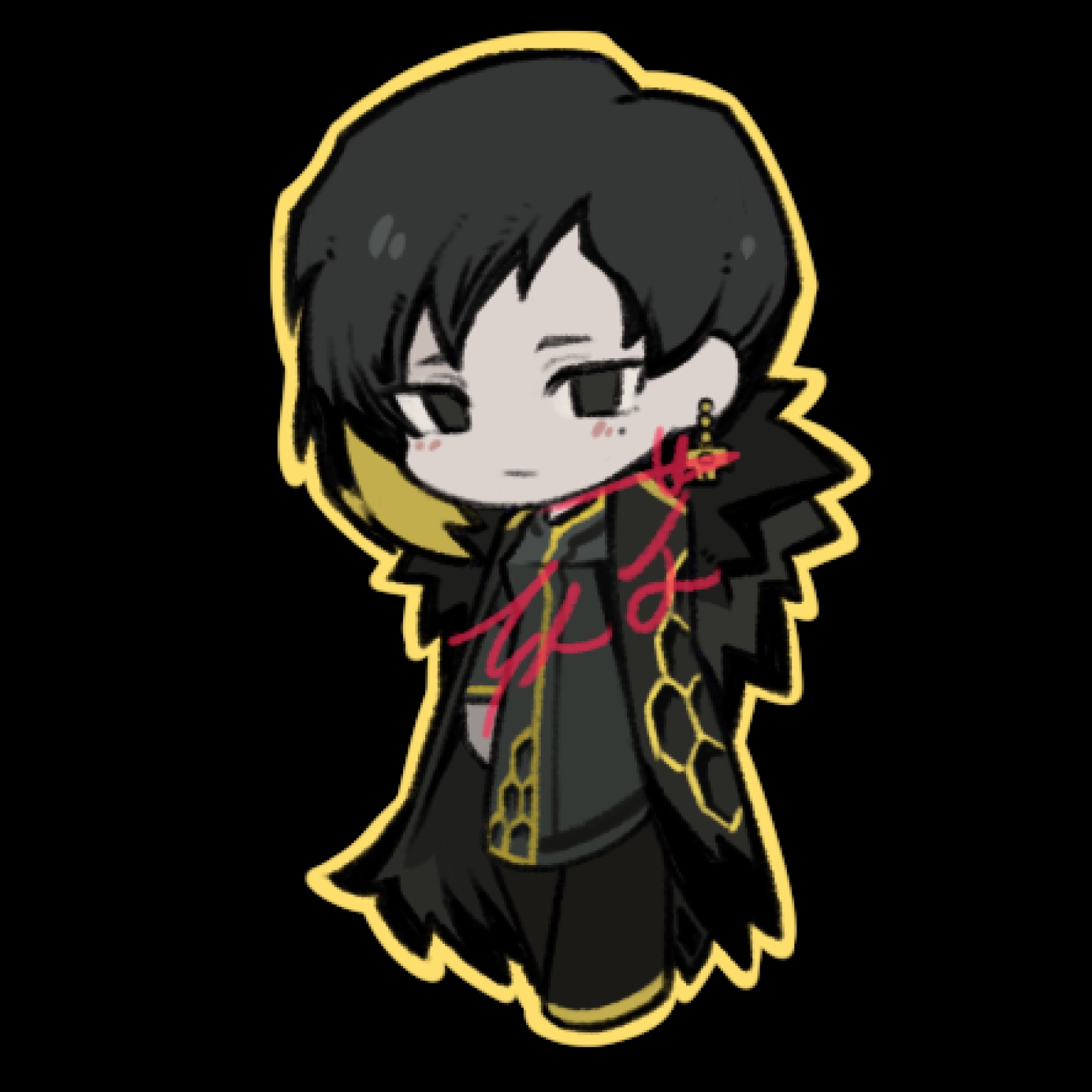 1girl binah_(project_moon) black_background black_cape black_dress black_eyes black_hair blush cape closed_mouth dress earrings full_body highres jewelry limbus_company lobotomy_corporation looking_at_viewer project_moon simple_background solo zeremi0102
