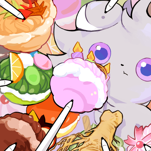 animal_focus cat commentary_request confused energy_root espurr esu_(b_r9) food gameplay_mechanics gen_6_pokemon macaron nintendo no_humans pastry plant_roots poke_puff pokemon pokemon-amie pokemon_(creature) pokemon_focus purple_eyes solo stylus supreme_autumn_poke_puff supreme_honor_poke_puff supreme_spring_poke_puff supreme_summer_poke_puff supreme_wish_poke_puff