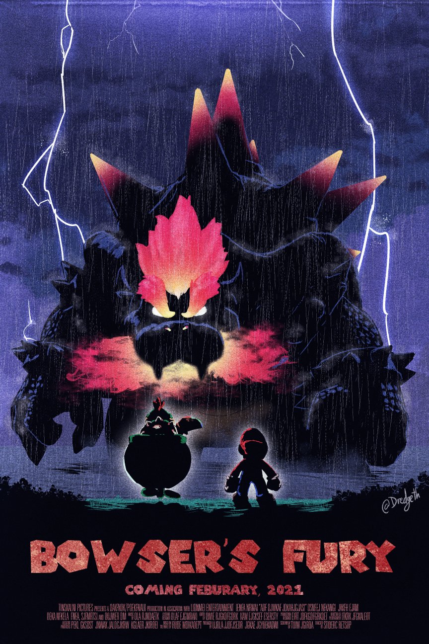 3boys bowser bowser_jr. clenched_hands cloud cloudy_sky commentary dated derivative_work dredge english_commentary english_text father_and_son floating from_behind fury_bowser giant gloves hat highres lightning male_focus mario mario_(series) multiple_boys nintendo outdoors rain shell size_difference sky super_mario_3d_world super_mario_3d_world_+_bowser&#039;s_fury white_gloves