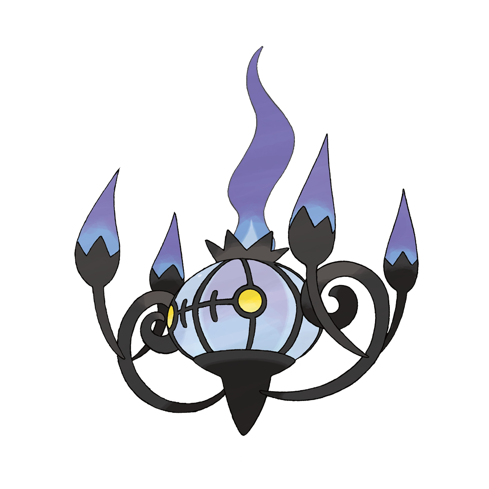 artist_request chandelure fire full_body gen_5_pokemon nintendo no_humans official_art pokemon pokemon_(creature) pokemon_bw pokemon_focus purple_fire simple_background solo third-party_source white_background yellow_eyes