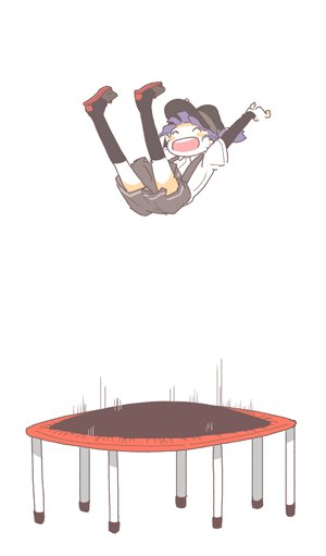 10s 1girl arm_warmers blue_hair blush_stickers closed_eyes female_focus hat kantai_collection kneehighs ooshio_(kancolle) open_mouth pleated_skirt simple_background skirt socks solo sou_tamae suspenders trampoline twintails white_background