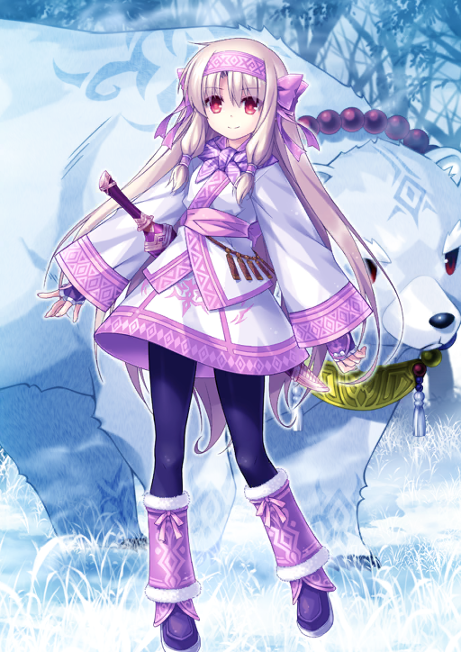 1girl ainu_clothes animal bandana bandana_around_neck bear black_(artist) black_pantyhose boots bow closed_mouth fate/grand_order fate_(series) fingerless_gloves full_body fur-trimmed_boots fur_trim gloves hair_bow hair_tie headband japanese_clothes kimono long_hair long_sidelocks long_sleeves looking_at_viewer low-tied_sidelocks miniskirt official_art pantyhose pink_bow pink_gloves pink_headband pink_sash purple_bandana purple_boots red_eyes sash sheath sheathed shirou_(bear)_(fate) sidelocks sitonai_(fate) skirt smile solo standing sword third-party_source variant_set very_long_hair weapon white_background white_hair
