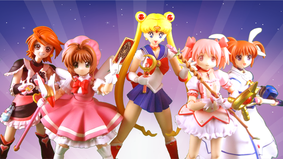 antenna_hair bishoujo_senshi_sailor_moon bow_(weapon) cardcaptor_sakura crossover cure_black figma futari_wa_precure holding holding_bow_(weapon) holding_weapon kaname_madoka kaname_madoka_(magical_girl) kinomoto_sakura kinomoto_sakura_(magician) long_hair lyrical_nanoha mahou_shoujo_lyrical_nanoha mahou_shoujo_madoka_magica mahou_shoujo_madoka_magica_(anime) parted_bangs precure sailor_moon takamachi_nanoha trait_connection very_long_hair weapon