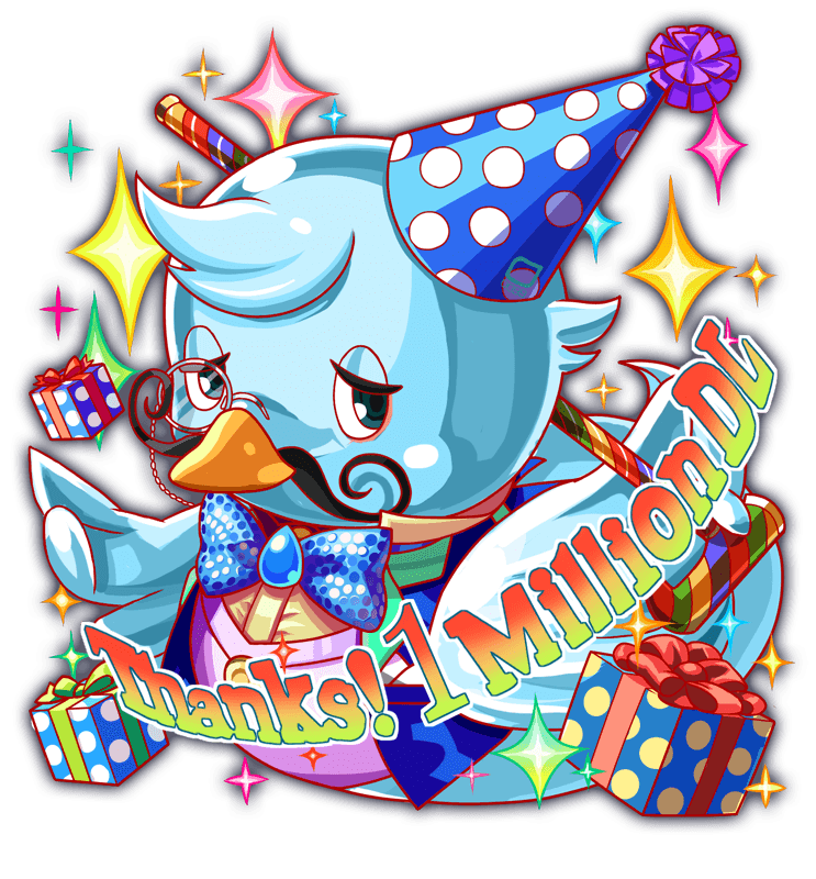 aqua_bird artist_request beak bird black_eyes black_hair blue_bow blue_bowtie blue_suit bow bowtie box breast_pocket cel_shading collared_shirt crash_fever dress_shirt duck duck_(crash_fever) facial_hair formal_clothes full_body game_cg gift gift_box handlebar_mustache hat looking_at_viewer lowered_eyelids mallet monocle monocle_chain mustache no_feet no_humans number_print numbered official_art open_clothes open_suit outline party_hat pocket polka_dot pom_pom_(clothes) purple_vest red_outline red_theme round_eyewear shirt solo sparkle square square_print suit tachi-e teardrop-shaped_gem thank_you third-party_source transparent_background two-tone_hat vest white-framed_eyewear yellow_collar yellow_shirt yellow_undershirt