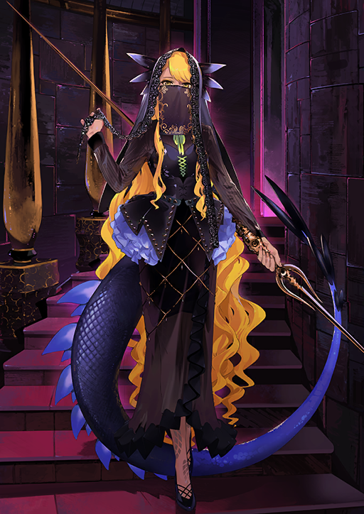 1girl black_corset black_shirt black_shoes black_veil blonde_hair blue_tail breasts corset covered_mouth cross-laced_clothes cross-laced_corset dragon_girl dragon_tail fate/grand_order fate_(series) frilled_skirt frills full_body game_cg hand_up holding holding_behind_back holding_polearm holding_polearm_behind_back holding_weapon holding_weapon_behind_back horns la-na legs_together long_hair long_sidelocks long_skirt long_sleeves looking_at_viewer medium_breasts mouth_veil official_art overskirt polearm scales shirt shoes sidelocks skirt solo standing swept_bangs tail third-party_source variant_set veil veil_lift very_long_hair vritra_(fate) vritra_(first_ascension)_(fate) weapon yellow_eyes