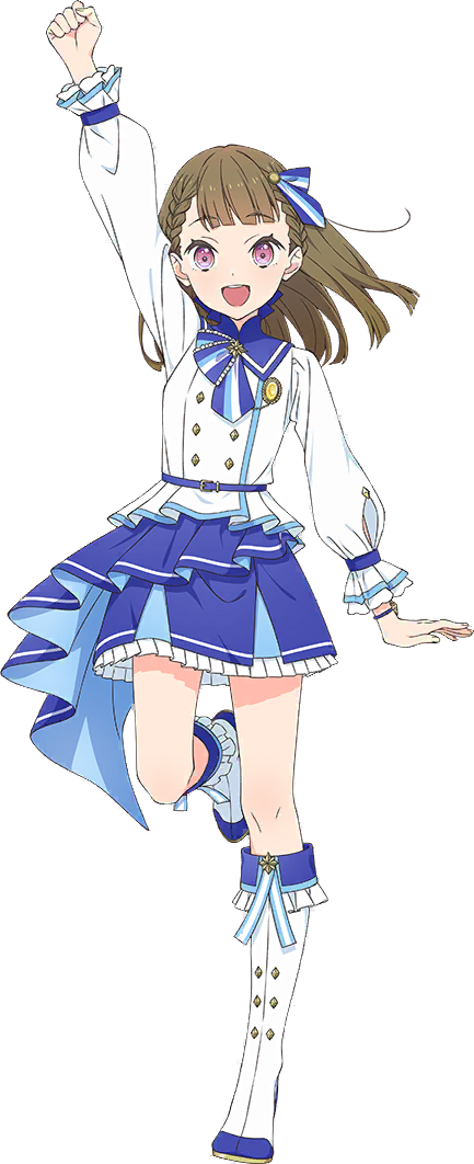 1girl 365_days_(love_live!) :d arm_at_side blue_bow blue_necktie blue_ribbon blue_sailor_collar blue_skirt blush boots bow braid brown_hair buttons center-flap_bangs clenched_hand double-breasted fold-over_boots frilled_boots frills game_cg hair_bow hair_ribbon kachimachi_kosuzu knee_boots layered_skirt leg_up link!_like!_love_live! long_hair long_sleeves looking_at_viewer love_live! miniskirt necktie official_alternate_costume official_art open_mouth pink_eyes pleated_skirt puffy_long_sleeves puffy_sleeves raised_fist ribbon sailor_collar sailor_shirt shirt side_braids simple_background skirt smile solo standing standing_on_one_leg straight_hair striped_clothes striped_ribbon teeth third-party_source transparent_background upper_teeth_only vertical-striped_clothes vertical-striped_necktie virtual_youtuber white_boots white_shirt