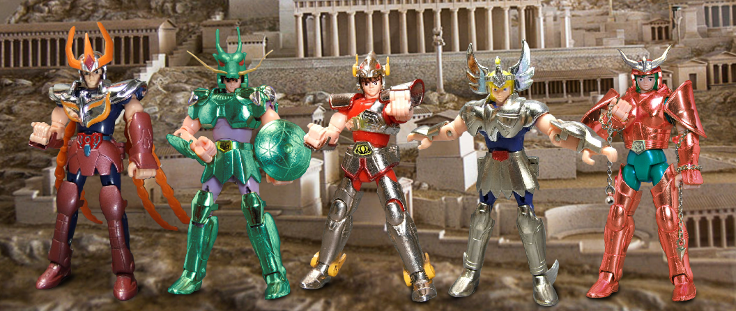 action_figure andromeda_shun armor bandai bronze_saint cygnus_hyouga dragon_shiryuu figure greek_mythology greek_temple knights_of_the_zodiac kurumada_masami pegasus_seiya phoenix_ikki retro_artstyle saint_seiya toei_animation toy