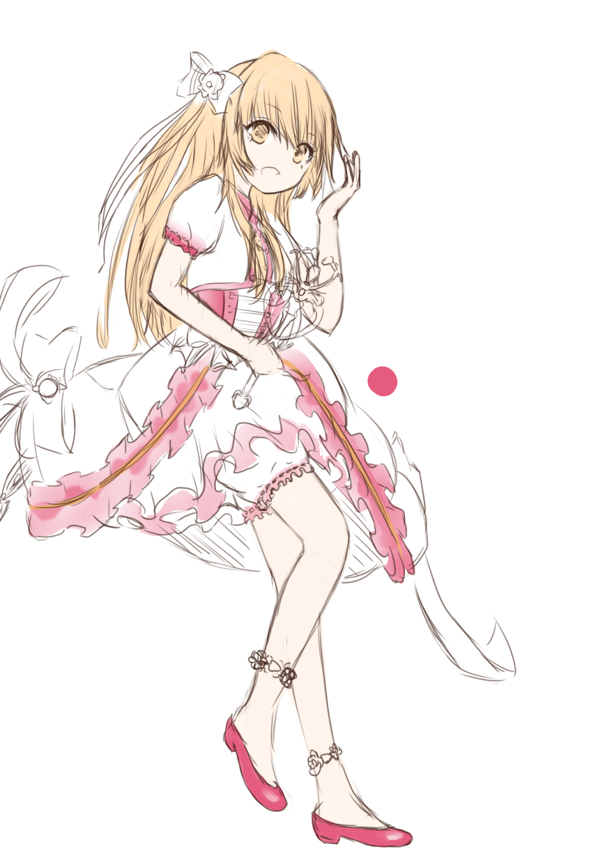 1girl 9nrainnrainbow9 blonde_hair chaos_marie_(grimms_notes) grimms_notes long_hair partially_colored sketch solo