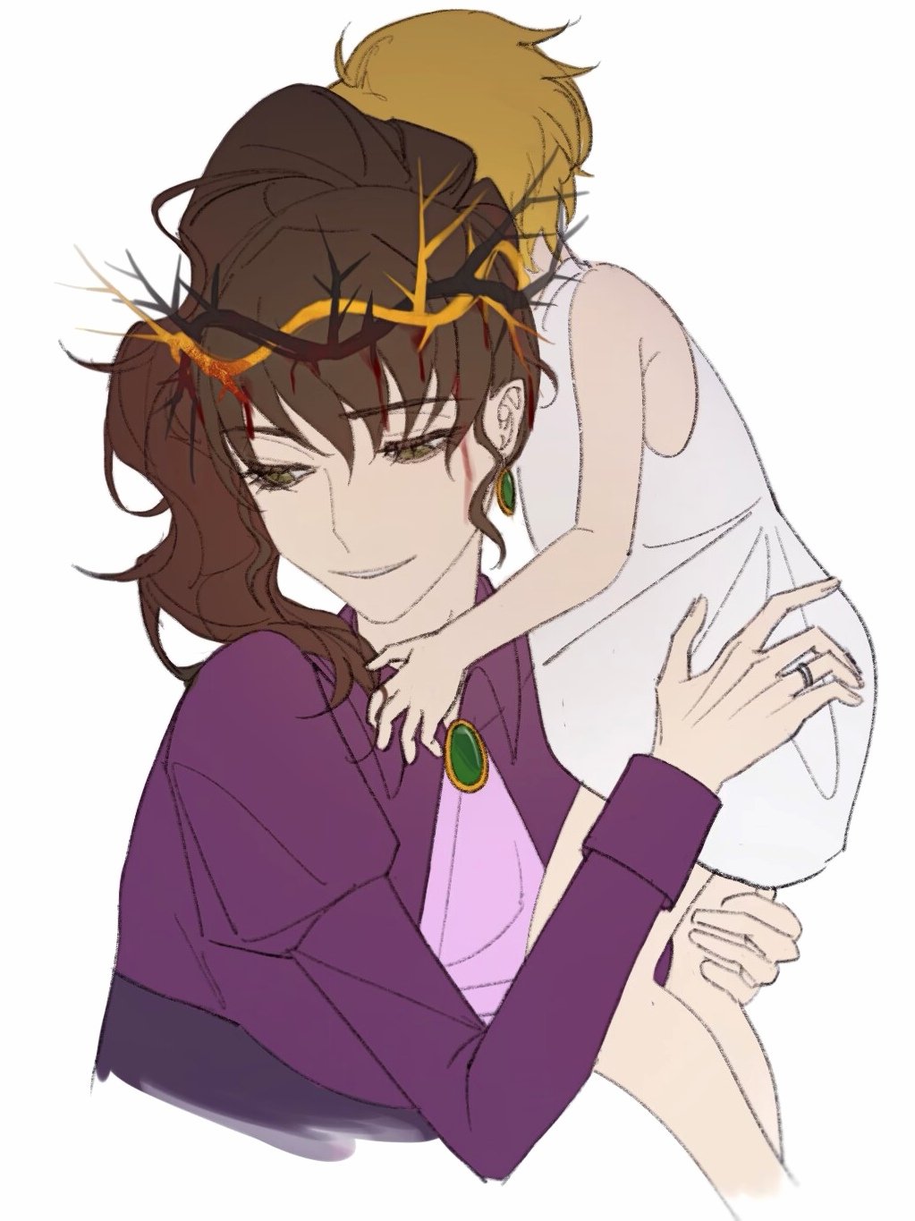 blonde_hair brown_hair child crown headache highres jewelry mother_and_daughter plankto_x ring umineko_no_naku_koro_ni ushiromiya_jessica ushiromiya_natsuhi wedding_ring