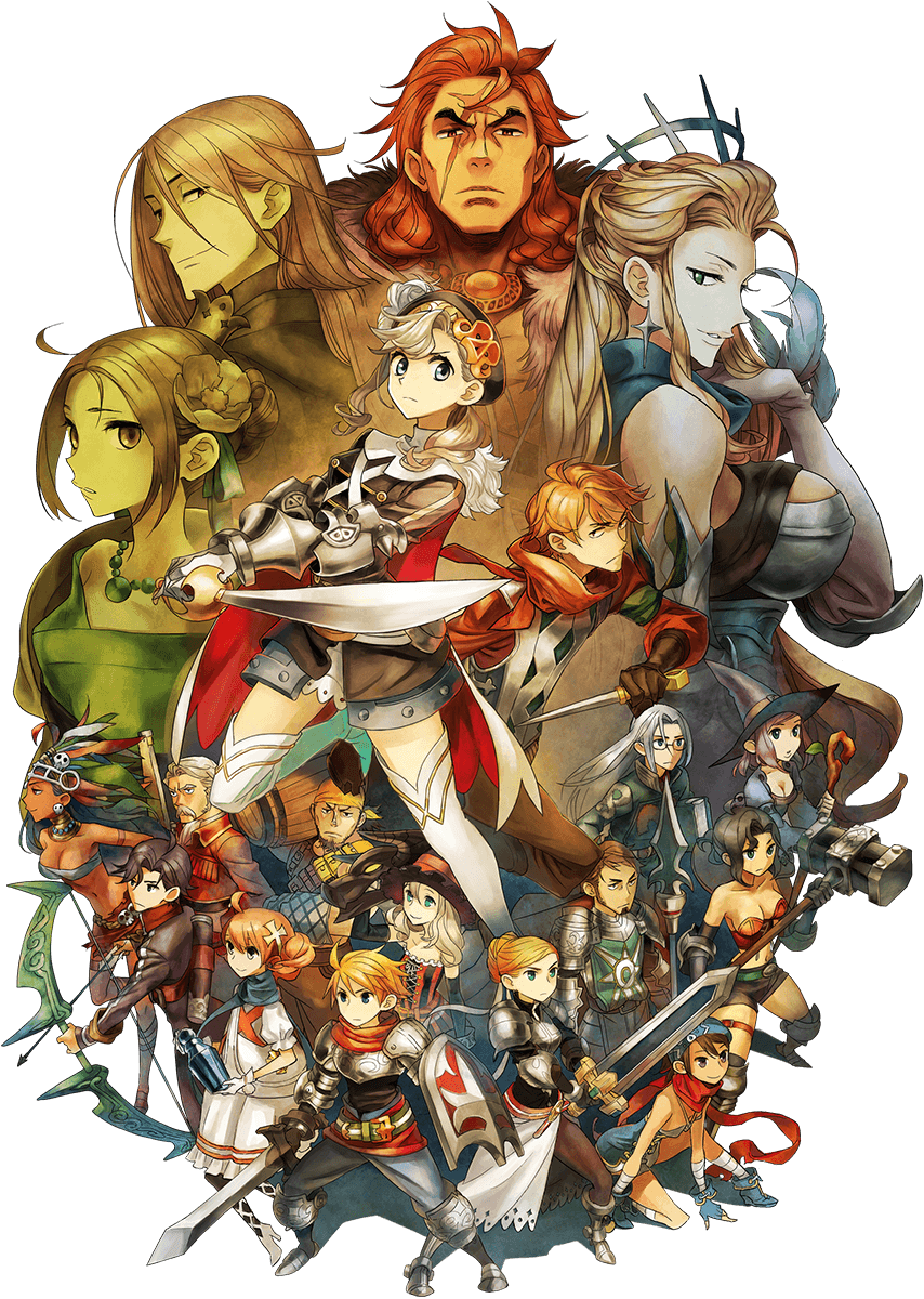 6+boys 6+girls archer_(fate) armor arrow_(projectile) blonde_hair bow_(weapon) breasts cleavage crossover dagger dress elbow_gloves everyone fate_(series) flint_poker gladius_ringland glasses gloves godfrey_sforza graham_berngarde grand_kingdom grand_knights_history greaves hammer hat highres holding holding_weapon julius_wiseman king knife large_breasts lillia_sforza multiple_boys multiple_girls official_art precia_teller queen red_hair shield shoes short_hair soldier sword transparent_background vanillaware weapon white_legwear witch_hat