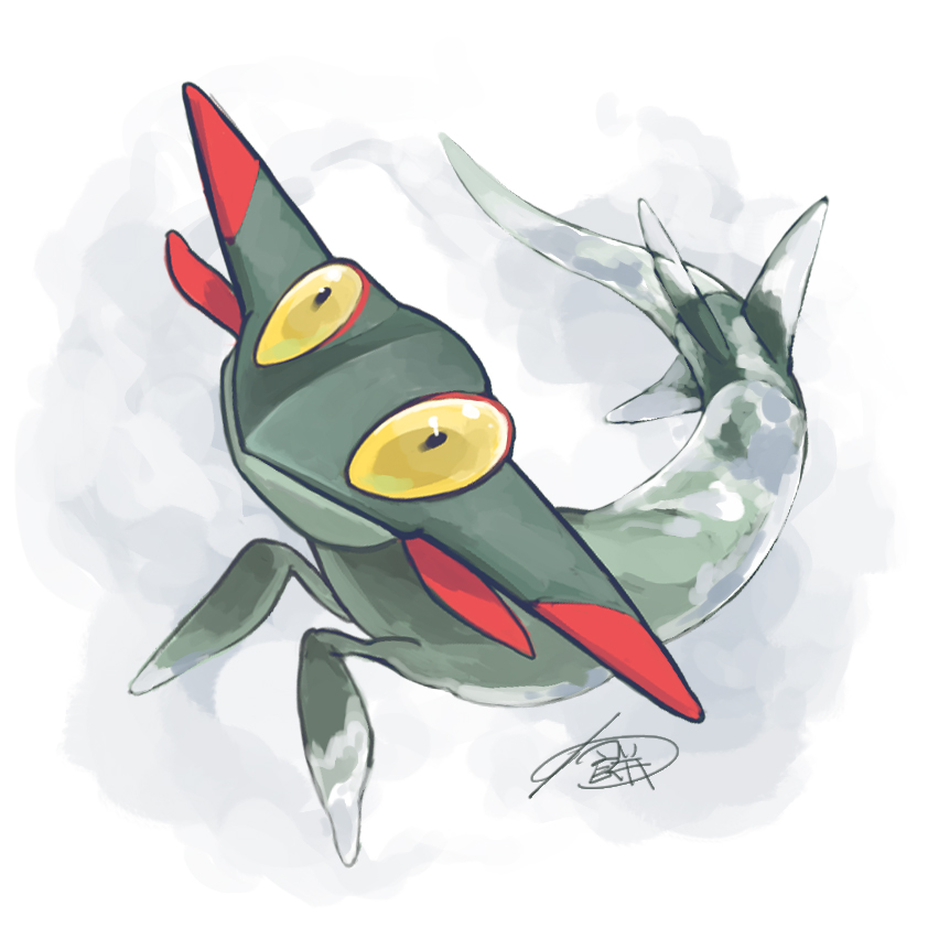 closed_mouth commentary_request dreepy full_body gen_8_pokemon horns looking_up nintendo no_humans pokemon pokemon_(creature) pokemon_focus signature solo warabimoti168 yellow_eyes