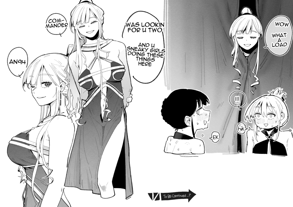 3girls :d ;d ak-12_(girls&#039;_frontline) ak-12_(quiet_azure)_(girls&#039;_frontline) an-94_(girls&#039;_frontline) an-94_(silent_rouge)_(girls&#039;_frontline) bare_shoulders beret blush breasts comic english_text female_commander_(girls&#039;_frontline) female_pubic_hair girls&#039;_frontline greyscale grin hat huqu large_breasts long_hair looking_at_viewer monochrome multiple_girls one_eye_closed open_mouth ponytail pubic_hair simple_background small_breasts smile sweat white_background