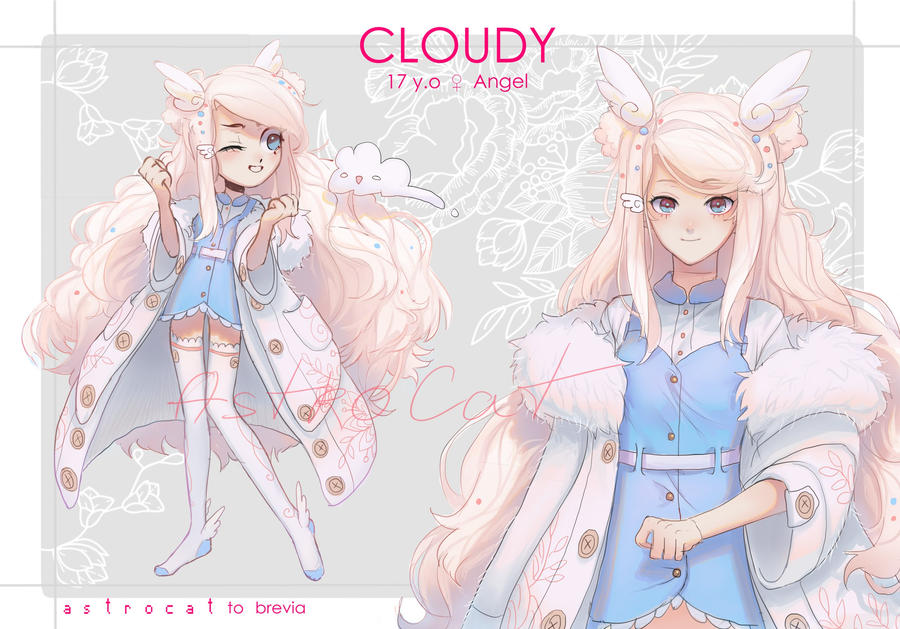 1girl adoptable angel artist_name astrocatsama beads belt blonde_hair blue_collar blue_dress blue_eyes border buttons character_age character_name reference_sheet clenched_hands closed_mouth cloud coat coat_partially_removed collar collared_shirt cowboy_shot double_bun dress english_text eyelashes floral_background full_body fur-trimmed_coat fur_trim grey_background grin hair_beads hair_bun hair_ornament lace lace-trimmed_dress lace-trimmed_thighhighs lace_trim light_blush long_hair long_sleeves looking_at_viewer mole mole_under_eye multiple_views navel one_eye_closed original shirt short_dress signature simple_background sleeveless sleeveless_dress smile spaghetti_strap thighhighs venus_symbol very_long_hair white_belt white_border white_coat white_shirt white_sleeves white_thighhighs wide_sleeves wing_hair_ornament winged_legs