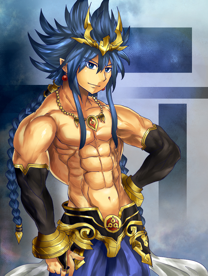 blue_hair bracelet cho_aniki cho_aniki_zero idaten jewelry manly muscular