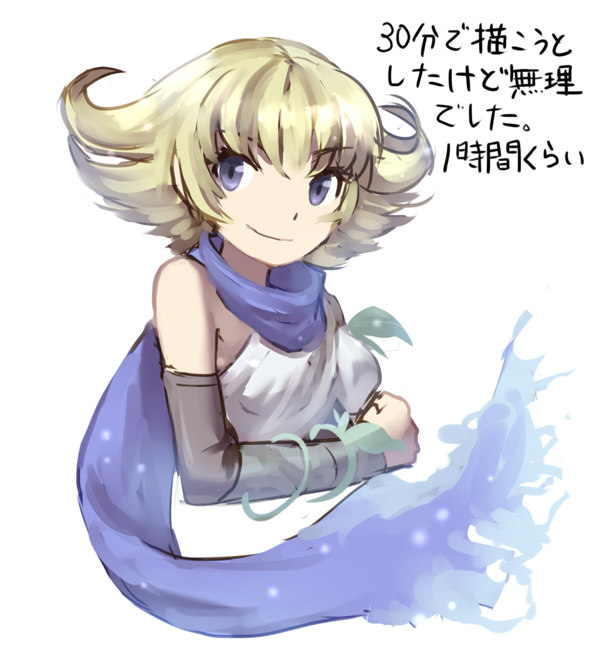 1girl alternate_eye_color azumi_(tks-sd) blonde_hair blue_eyes blue_scarf closed_mouth kid_icarus kid_icarus_uprising leaf nintendo phosphora plant scarf short_hair sidelocks smile solo vines white_background