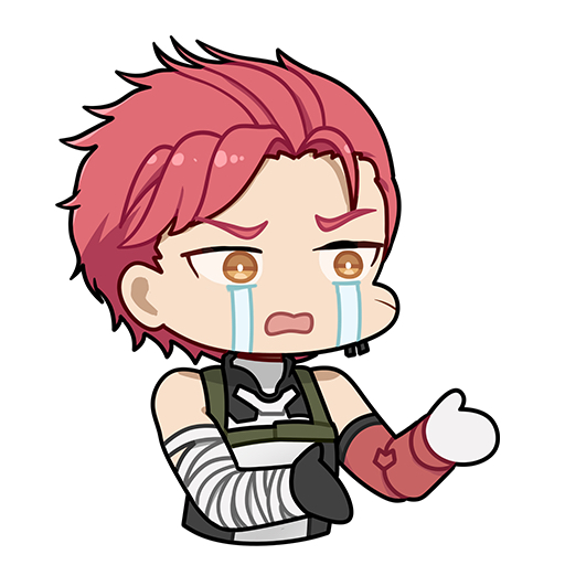 1boy bandaged_arm bandages bare_shoulders bright_pupils chest_harness chibi chibi_only chinese_commentary commentary_request crying euyueuy hands_up harness male_focus mechanical_arms noctis_(pgr) open_mouth punishing:_gray_raven red_hair shirt short_hair simple_background single_mechanical_arm solo streaming_tears tears upper_body white_background white_pupils white_shirt yellow_eyes
