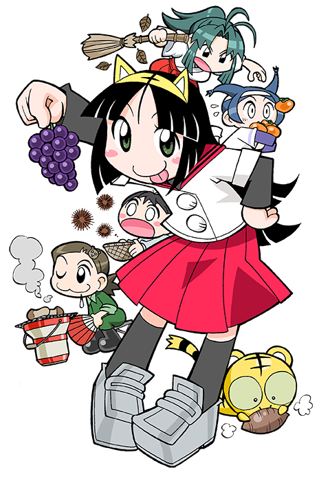5girls :&gt; :p alternate_costume animal_ear_hairband animal_ears animal_hair_ornament antenna_hair autumn autumn_leaves basket black_eyes black_footwear black_hair black_outline black_tail blue_hair blue_sleeves blunt_bangs blunt_ends blunt_sidelocks blush_stickers boots bright_pupils broom buttons chasing collar colored_inner_animal_ears colored_sclera cooking cub dhole_(toranoana) drooling eating eyelashes fake_animal_ears fleeing flying_sweatdrops food fruit full_body grapes green_collar green_eyes green_hair green_pants green_sclera green_shirt green_sleeve_cuffs green_sleeves grey_footwear grey_sleeve_cuffs grey_sleeves grey_socks grey_undershirt grill grilling hair_between_eyes hair_intakes hair_tie hairband hakama half_updo hand_fan headband hime_cut holding holding_basket holding_broom holding_fan holding_food jacket japanese_clothes kimono kneehighs knees_apart_feet_together kodomo_(toranoana) kuromimi_kotora layered_sleeves leaf light_brown_hair loafers long_hair long_sleeves looking_at_viewer lying mandarin_orange medium_skirt miko miko_(toranoana) mukku_(mook-tv) multiple_girls mushroom official_art on_stomach one_eye_closed outline pants paper_fan parted_bangs pleated_skirt ponytail red_hakama red_sailor_collar red_skirt roasted_sweet_potato rubber_boots ruru_(toranoana) sailor_collar sailor_shirt school_uniform second-party_source shirt shoes short_over_long_sleeves short_sleeves sidelocks simple_background sitting skirt small_pupils socks standing straight_hair striped_collar striped_fur striped_tail sweet_potato tail three-quarter_sleeves tiger tiger_ears tongue tongue_out tora_da_yo. toranoana two_side_up uchiwa undershirt very_long_hair white_background white_eyes white_footwear white_headband white_jacket white_kimono white_outline white_pupils white_sleeve_cuffs wide_sleeves yellow_fur yellow_hairband yellow_tail
