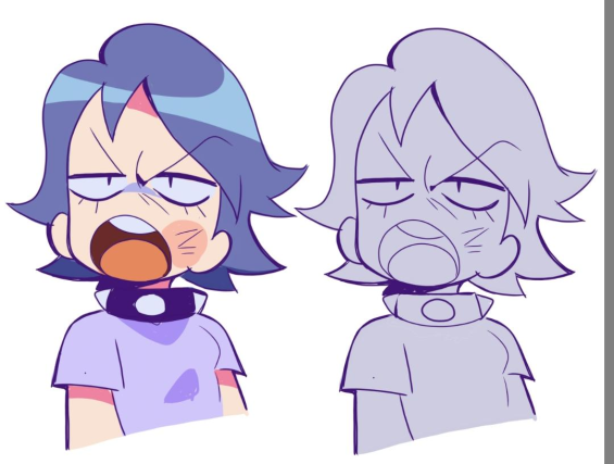 1girl angry annoyed blue_hair blush collar dot_pupils eyelashes hi_hi_puffy_amiyumi open_mouth pale_color purple_shirt shirt short_hair solo spiked_collar spikes thin_eyebrows upper_body yen0028 yumi_yoshimura