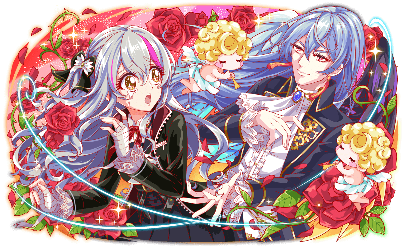 1boy 1girl 2others aqua_eyebrows aqua_hair aqua_wings artist_request ascot asymmetrical_wings bare_arms bare_legs black_jacket black_ribbon black_skirt black_sleeve_cuffs black_sleeves black_wings blonde_hair blue_sleeves blue_suit breast_pocket brooch buttons cel_shading center_frills character_request cherub closed_eyes closed_mouth collar collared_jacket collared_shirt collared_suit crash_fever dress_shirt earrings eyelashes fingernails flower formal_clothes frills full-length_zipper full_body game_cg grey_eyebrows grey_hair hair_between_eyes hair_ribbon hand_wraps horizontal-striped_sleeve_cuffs horizontal-striped_sleeves jacket jewelry leaf long_hair long_sleeves looking_at_another mature_male mismatched_wings multiple_others neck_ribbon no_shirt official_art one_side_up open_clothes open_jacket open_mouth outline outstretched_hand plant pleated_skirt pocket red_background red_collar red_flower red_outline red_ribbon red_rose ribbon rose saturated shirt single_horizontal_stripe skirt sleeve_cuffs smile sparkle sparkling_eyes suit tachi-e tassel tassel_earrings tears teeth tongue transparent_background two-sided_fabric two-sided_jacket two-tone_wings upper_teeth_only very_long_hair vines wavy_hair white_ascot white_collar white_sleeves white_wings wings yellow_eyes zipper zipper_pull_tab