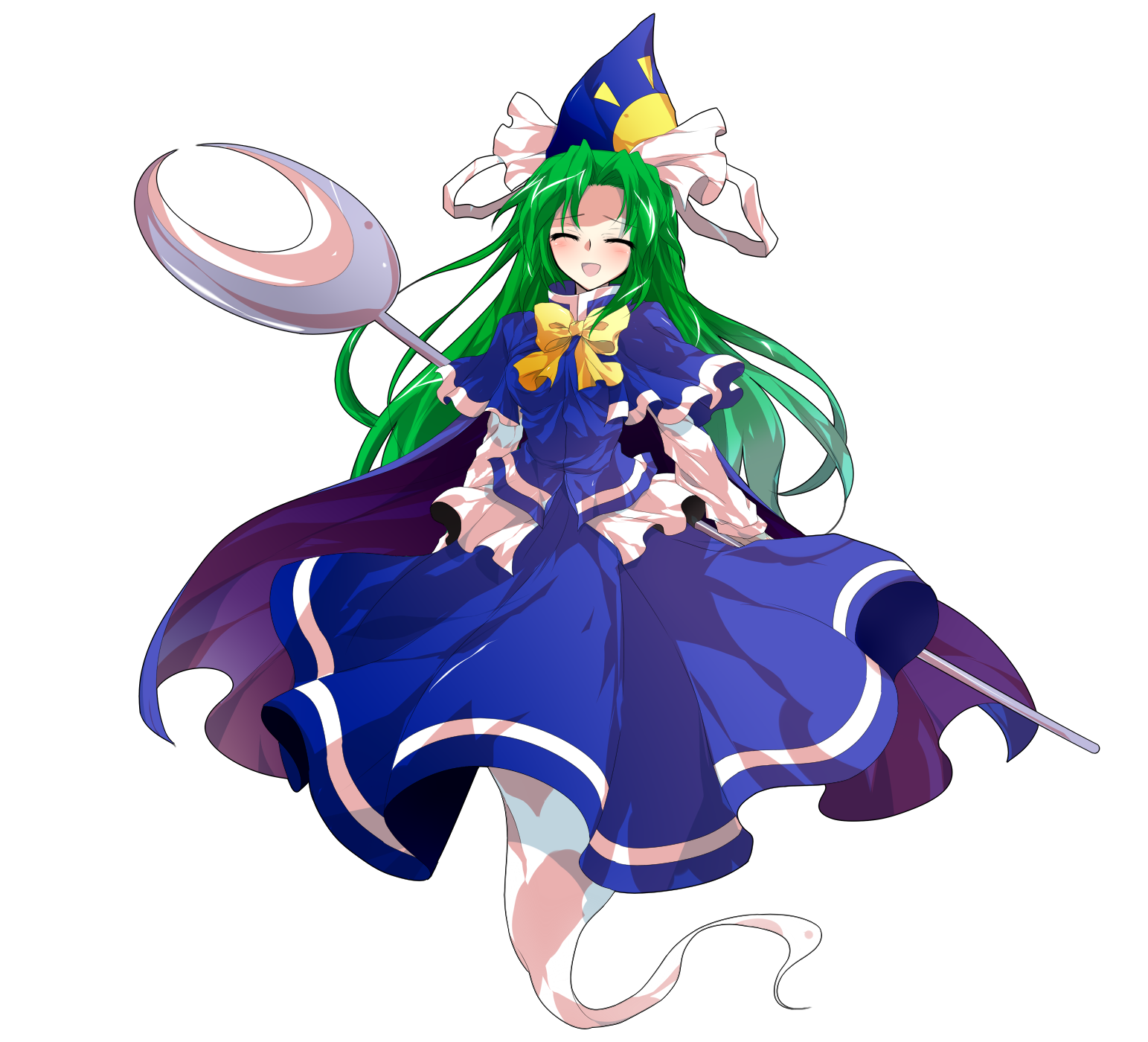 1girl alphes_(style) blue_capelet blue_hat blue_skirt blue_vest blush bow breasts cape capelet closed_eyes commentary_request dairi frilled_shirt frills full_body ghost_tail green_hair hat highres large_variant_set long_hair long_skirt long_sleeves mima_(touhou) neck_ribbon open_mouth parody ribbon shirt skirt solo staff style_parody tachi-e touhou touhou_(pc-98) transparent_background variant_set very_long_hair vest white_shirt white_sleeves wizard_hat yellow_bow yellow_ribbon